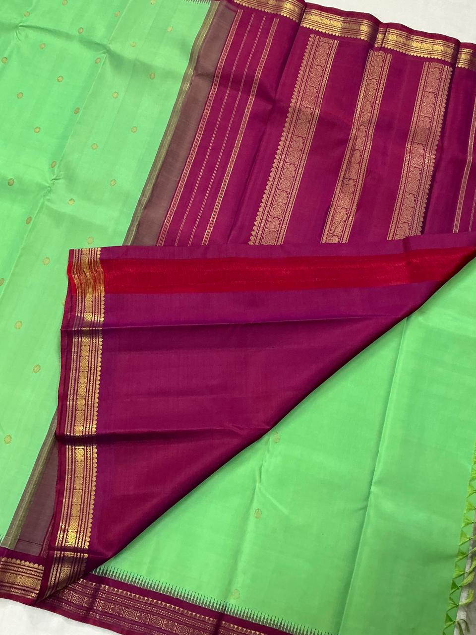 MAATHEY: Small border Korvai Kanjivaram  (Deep Pista Green)