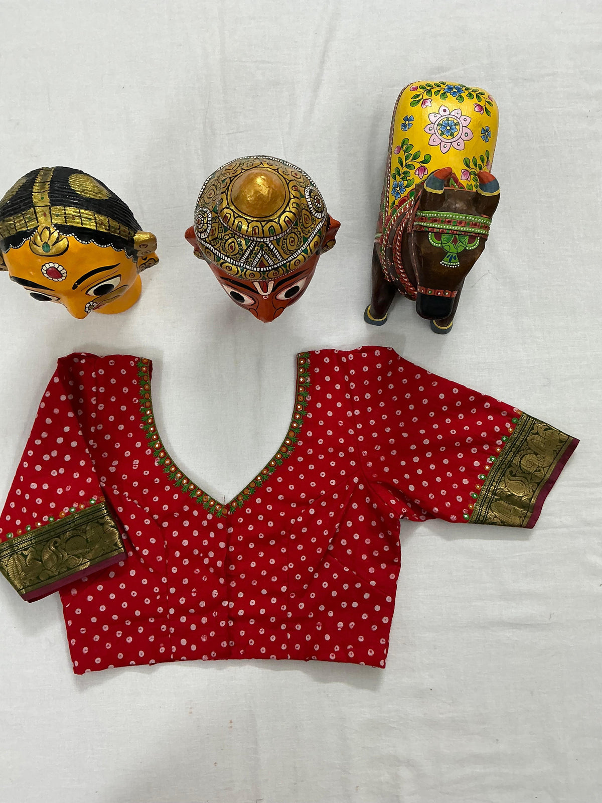 Handcrafted Ready to Wear Blouse : Sungudi (Red)