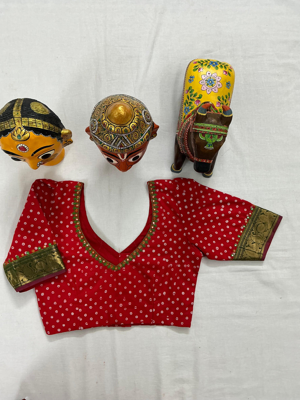 Handcrafted Ready to Wear Blouse : Sungudi (Red)