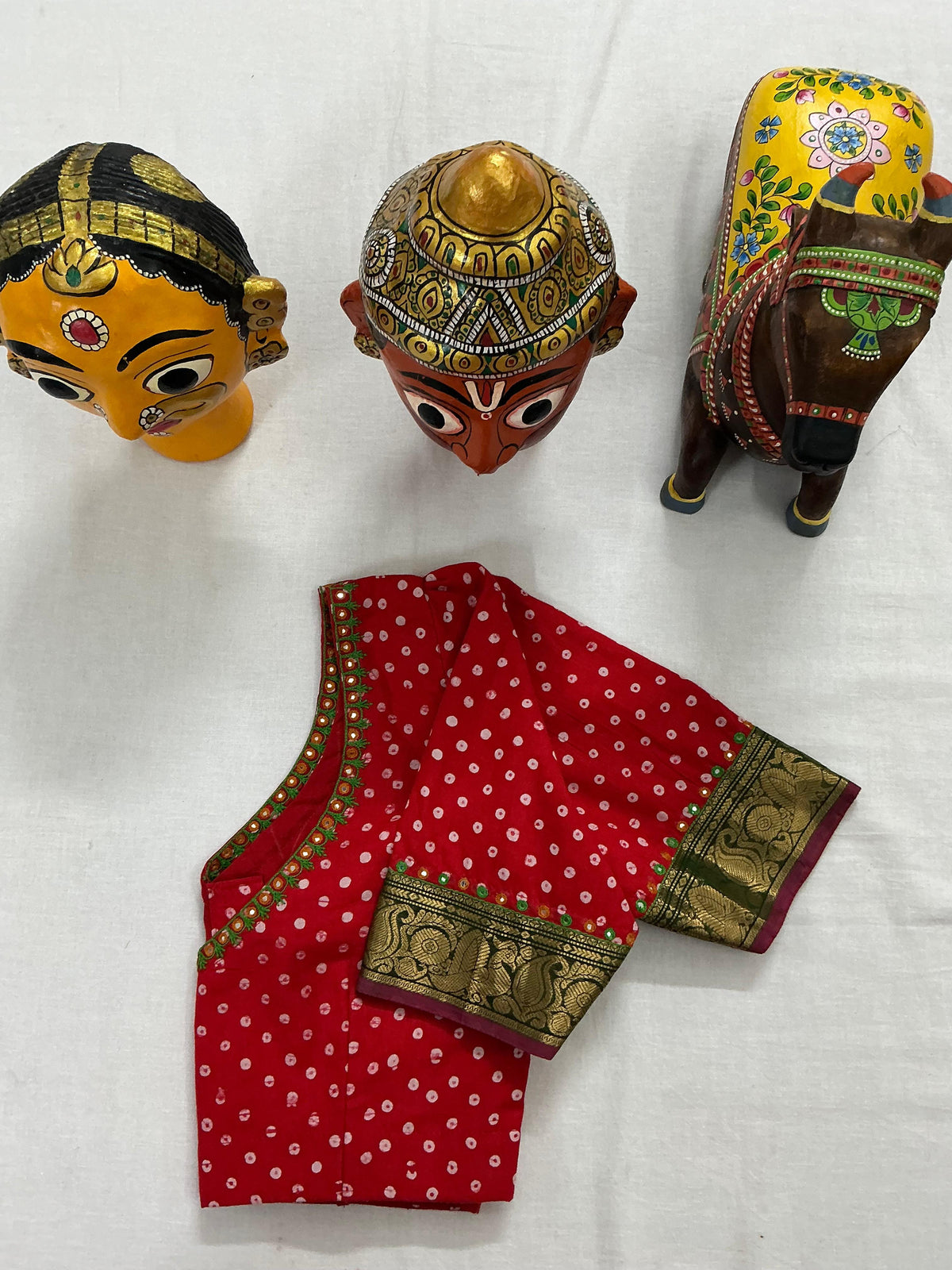 Handcrafted Ready to Wear Blouse : Sungudi (Red)