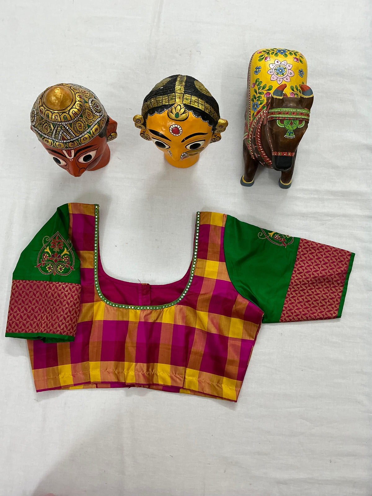 Handcrafted Ready to Wear Blouse : Kanjivaram Silk (Multi Color Checks)