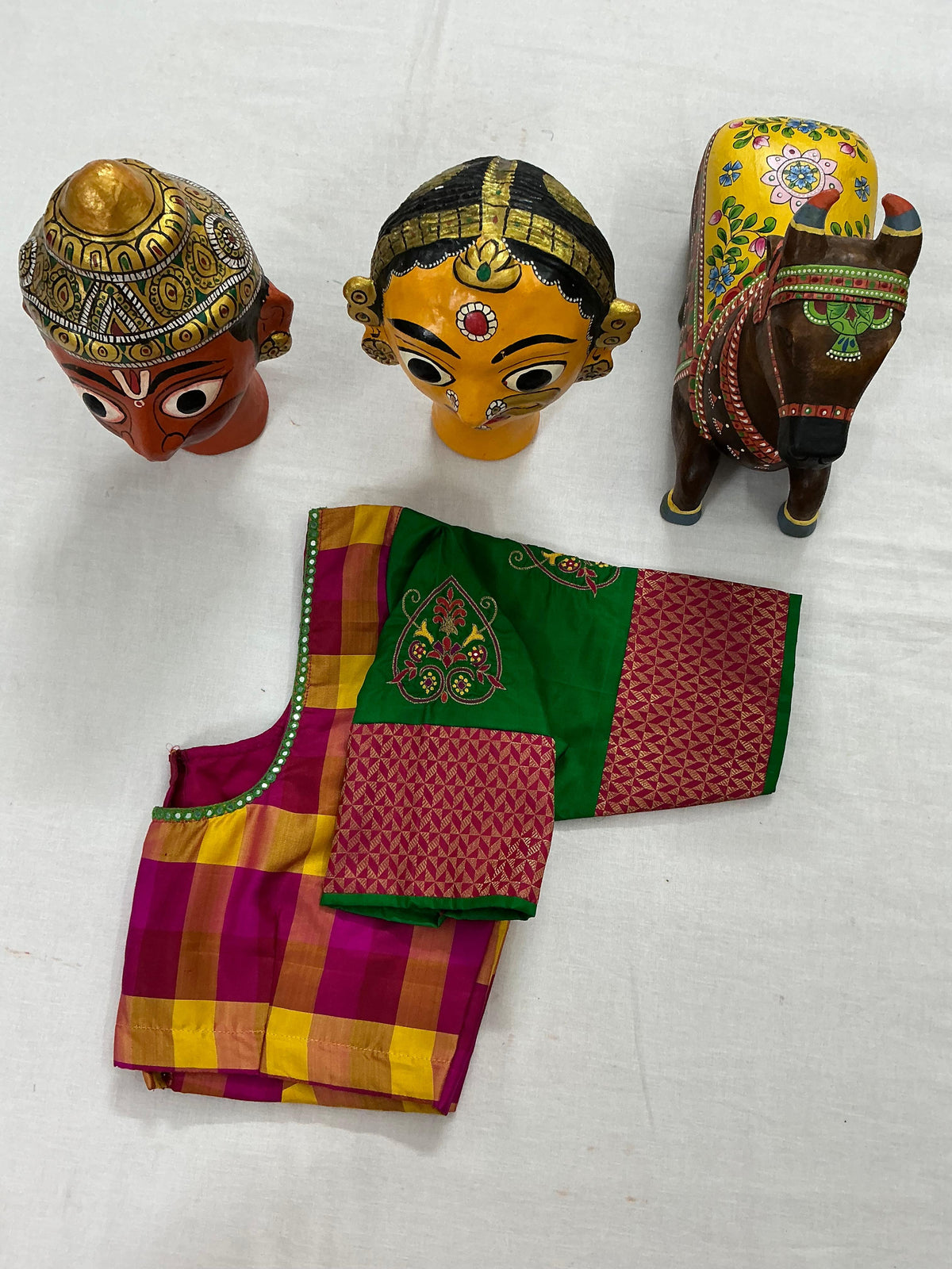 Handcrafted Ready to Wear Blouse : Kanjivaram Silk (Multi Color Checks)