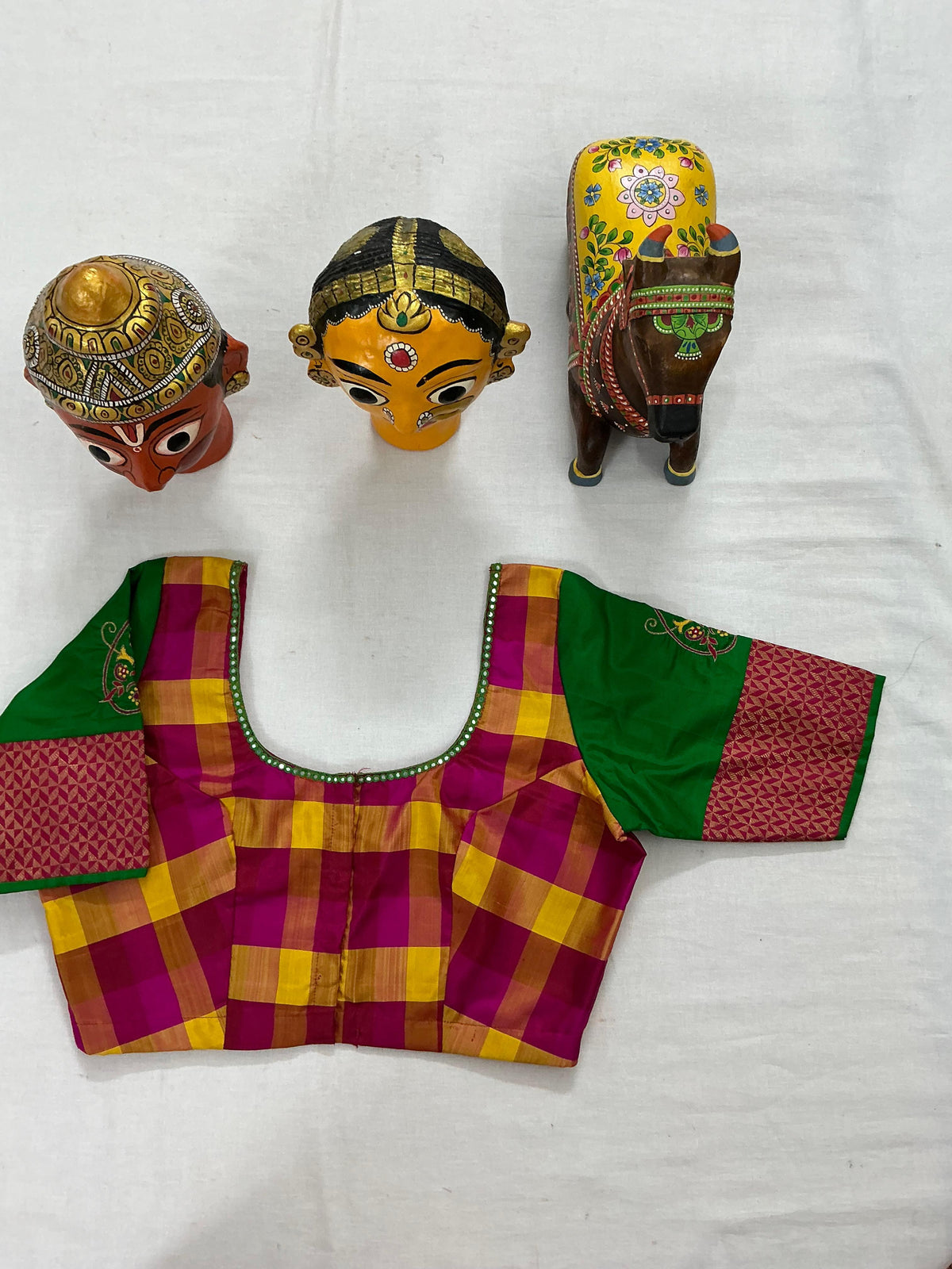 Handcrafted Ready to Wear Blouse : Kanjivaram Silk (Multi Color Checks)