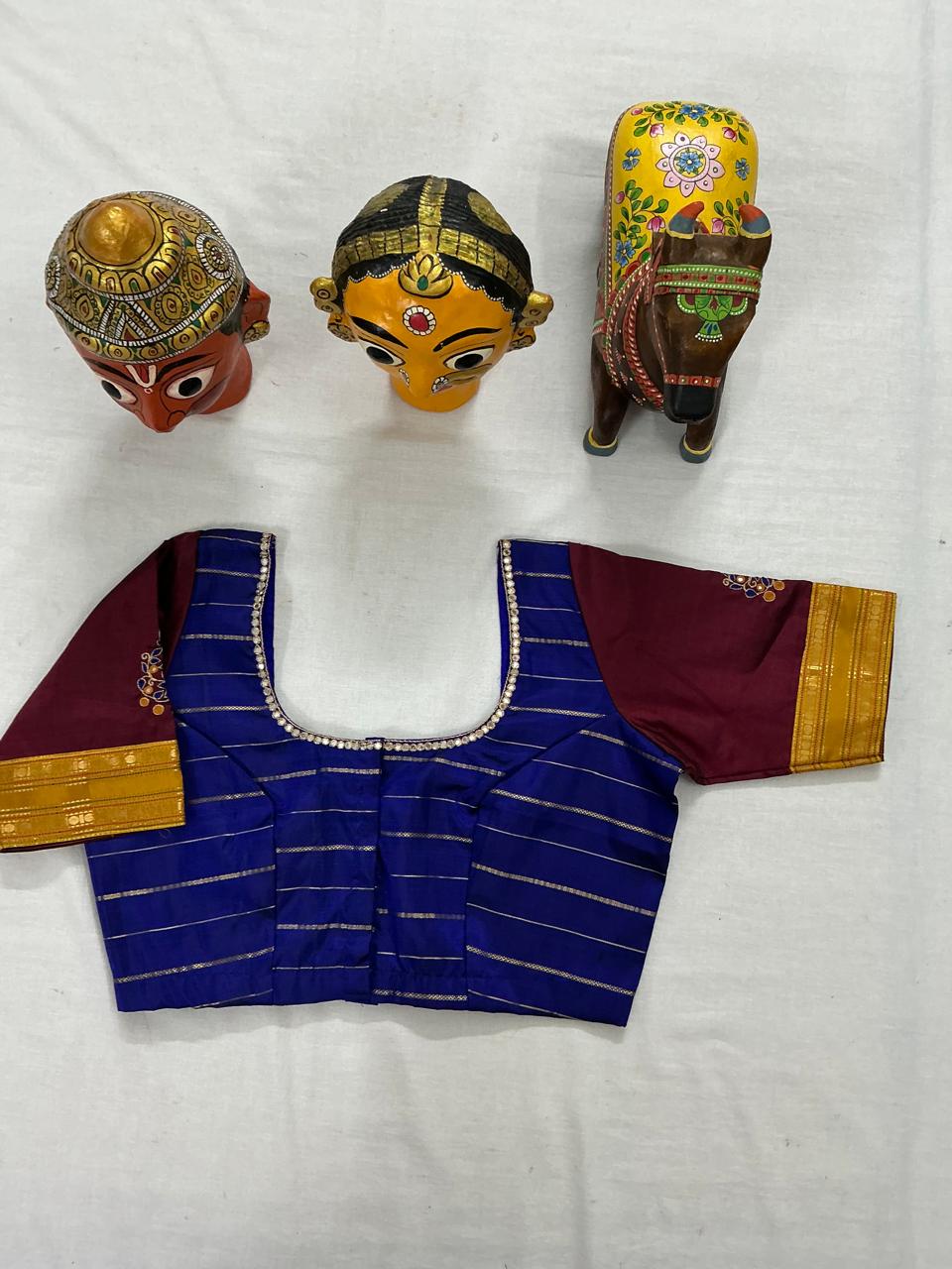 Handcrafted Ready to Wear Blouse : Kanjivaram Silk (Purple blue)