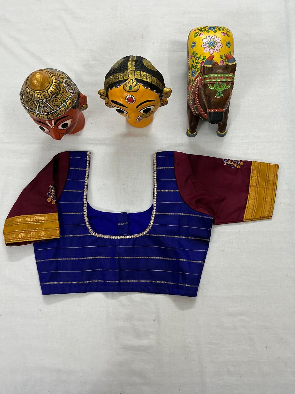 Handcrafted Ready to Wear Blouse : Kanjivaram Silk (Purple blue)