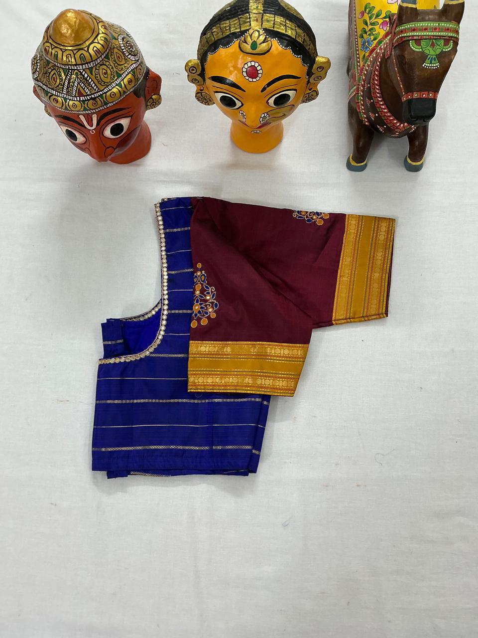 Handcrafted Ready to Wear Blouse : Kanjivaram Silk (Purple blue)
