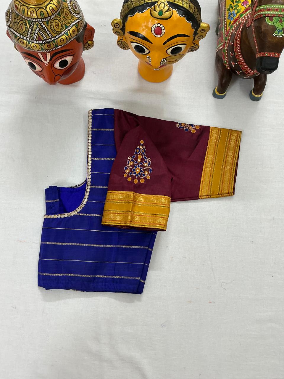 Handcrafted Ready to Wear Blouse : Kanjivaram Silk (Purple blue)