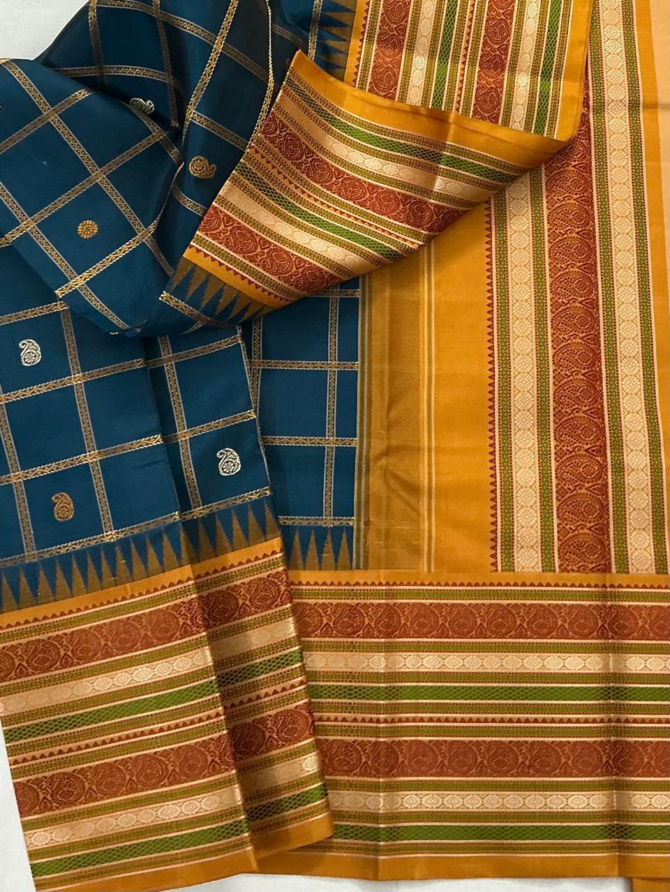 No Zari Kanji Silk : Peacock Blue