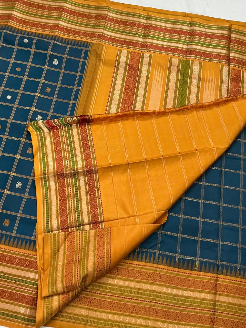 No Zari Kanji Silk : Peacock Blue