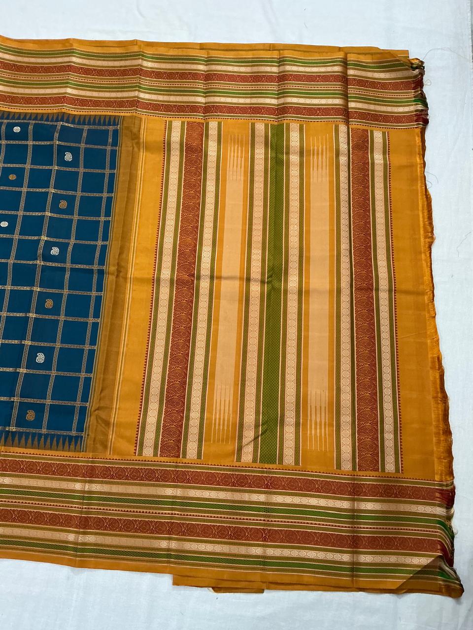 No Zari Kanji Silk : Peacock Blue