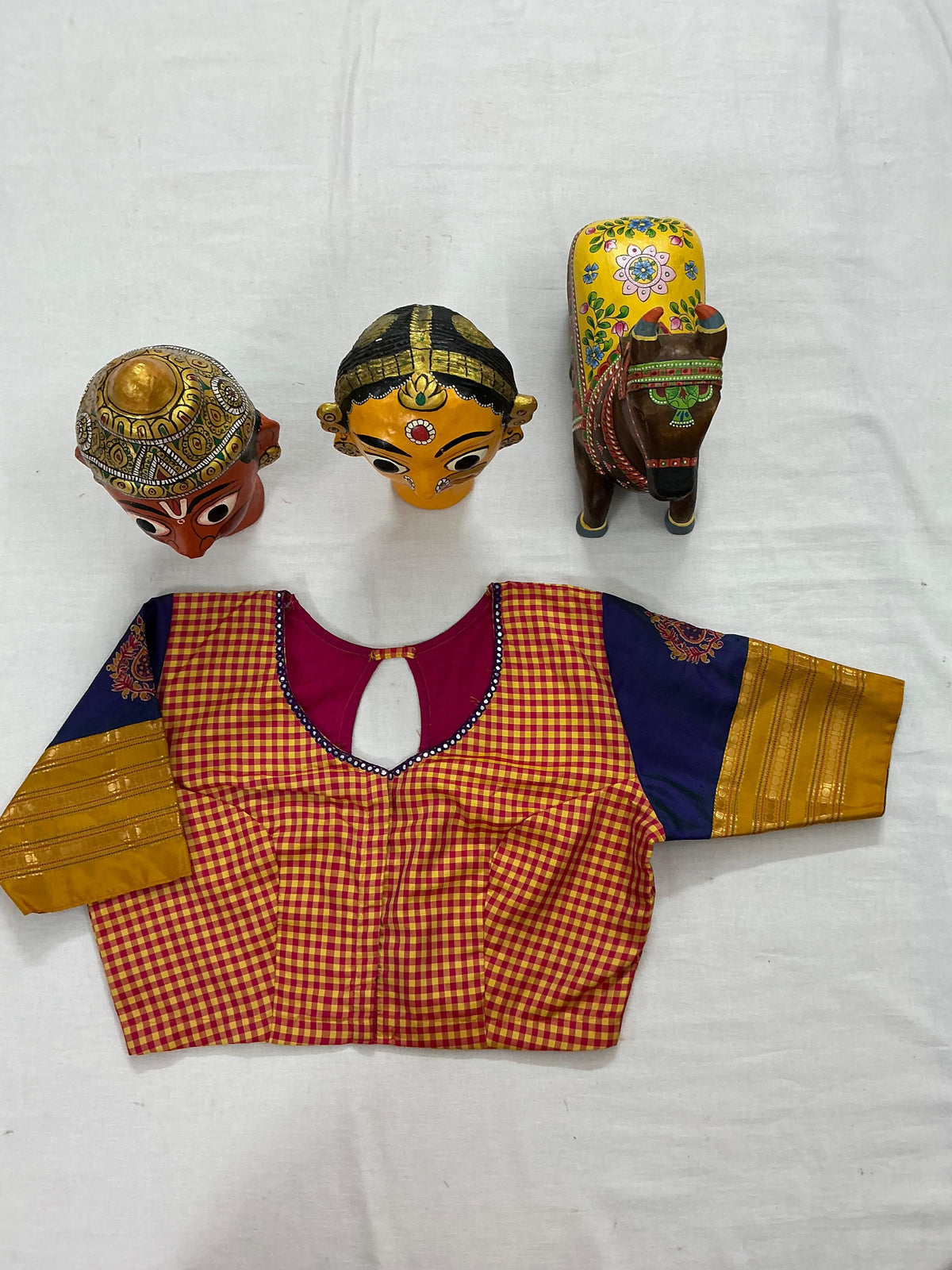 Handcrafted Ready to Wear Blouse : Kanjivaram Silk (Multi color Checks)