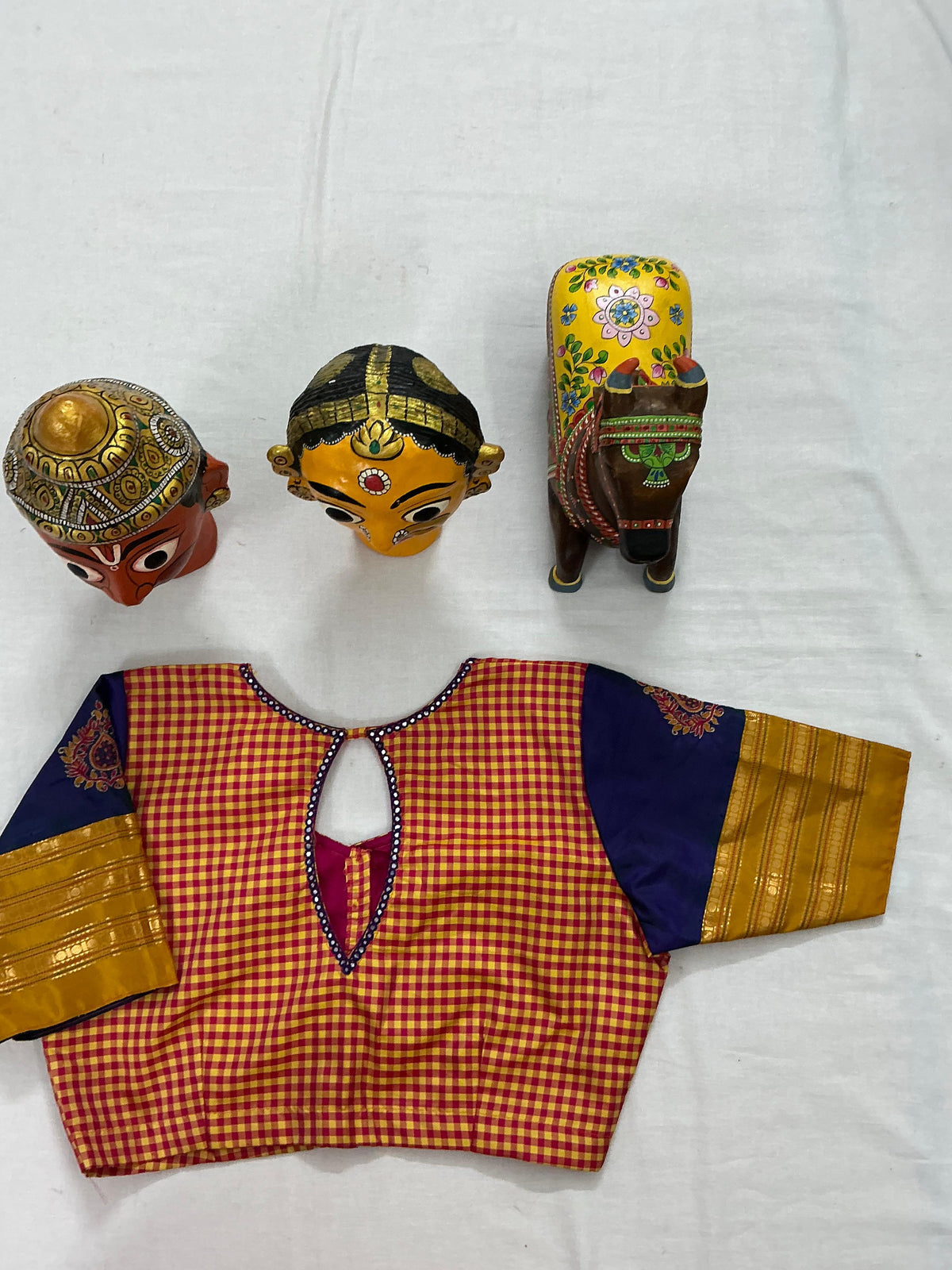 Handcrafted Ready to Wear Blouse : Kanjivaram Silk (Multi color Checks)
