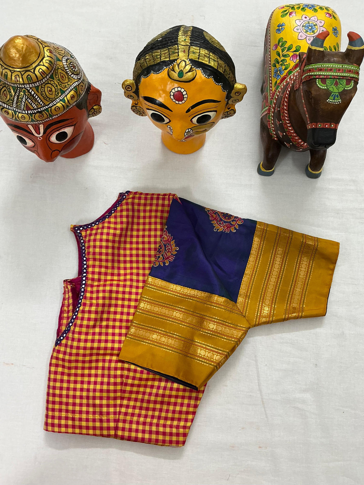 Handcrafted Ready to Wear Blouse : Kanjivaram Silk (Multi color Checks)