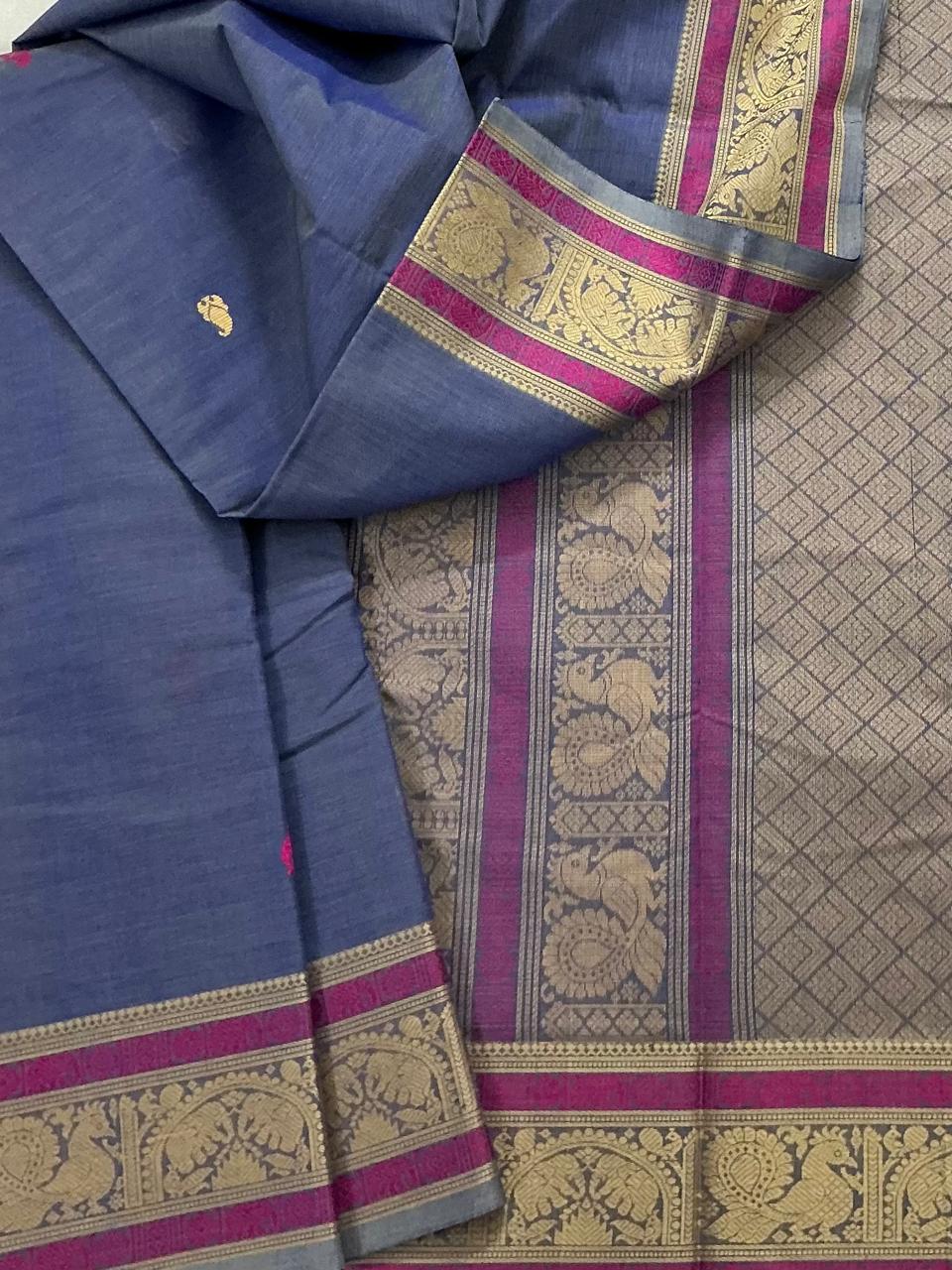Handwoven Kanchi cotton : Slate Blue