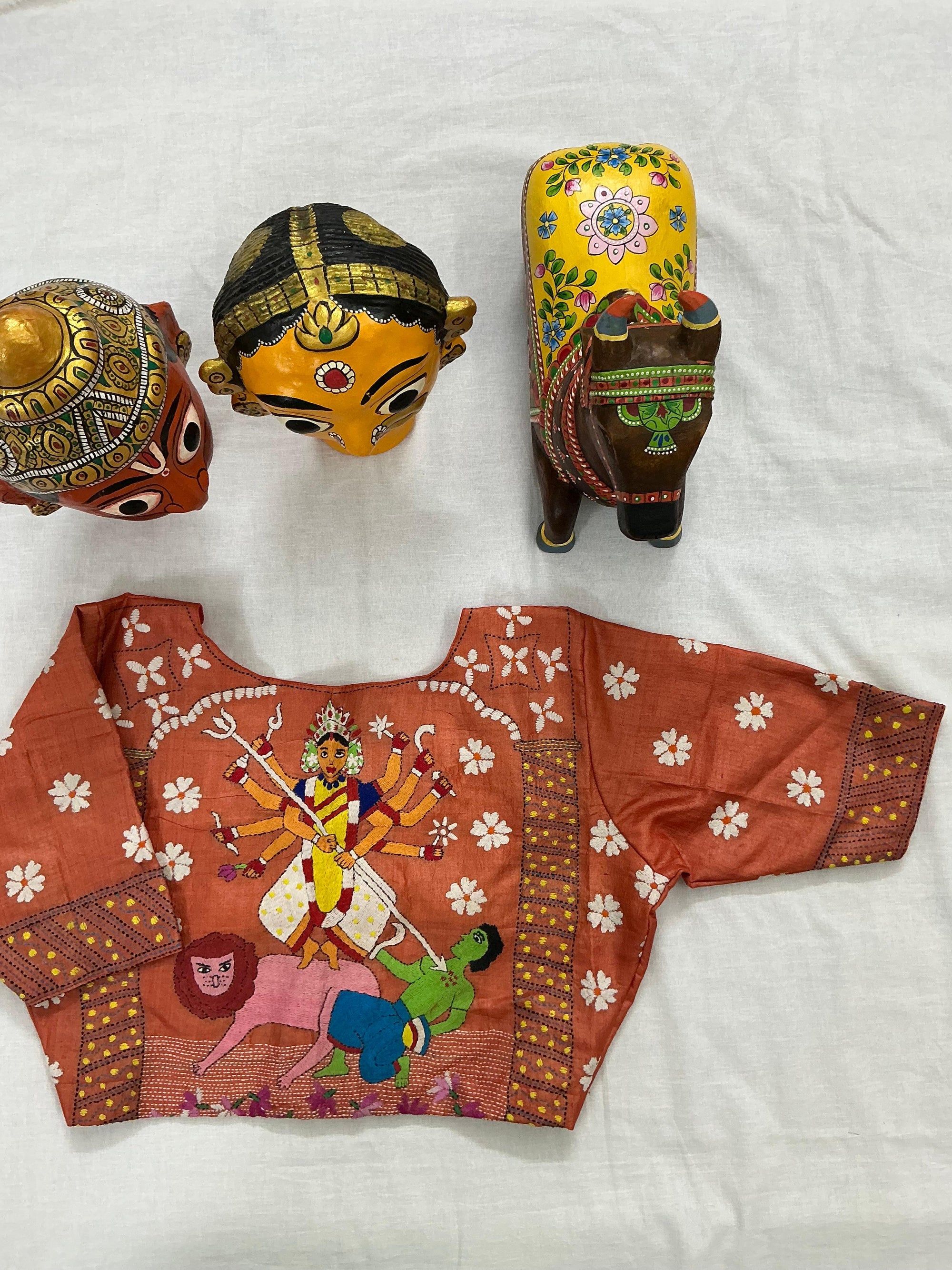 Handcrafted Ready to Wear Blouse : Kantha Embroidery (Rust Orange)
