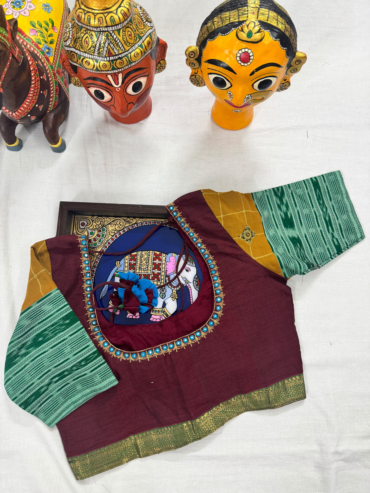 Handcrafted Ready to Wear Blouse : Cotton with Ikat sleeves