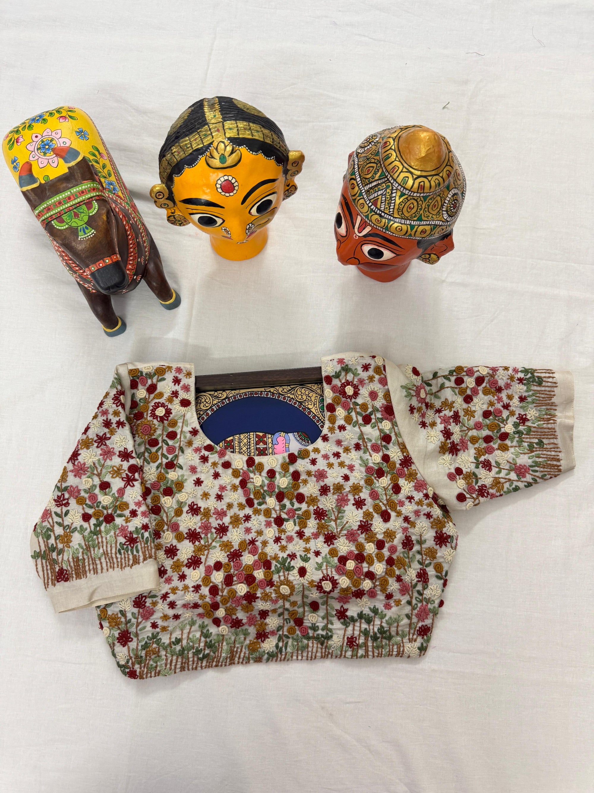 Handcrafted Ready to Wear Blouse : Tussar French Knot Embroidery