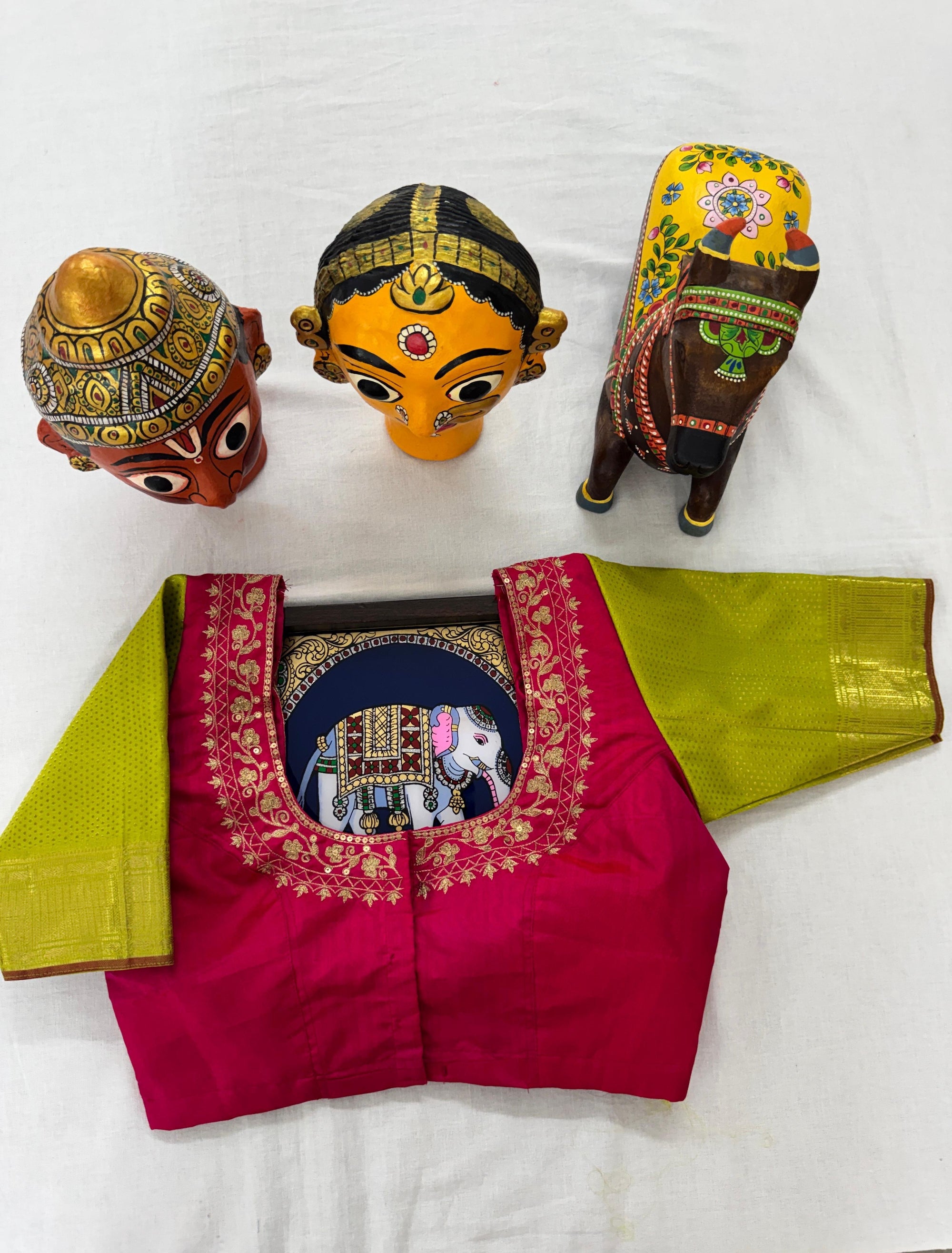 Handcrafted Kanjivaram silk Blouse : Pink &amp; Green