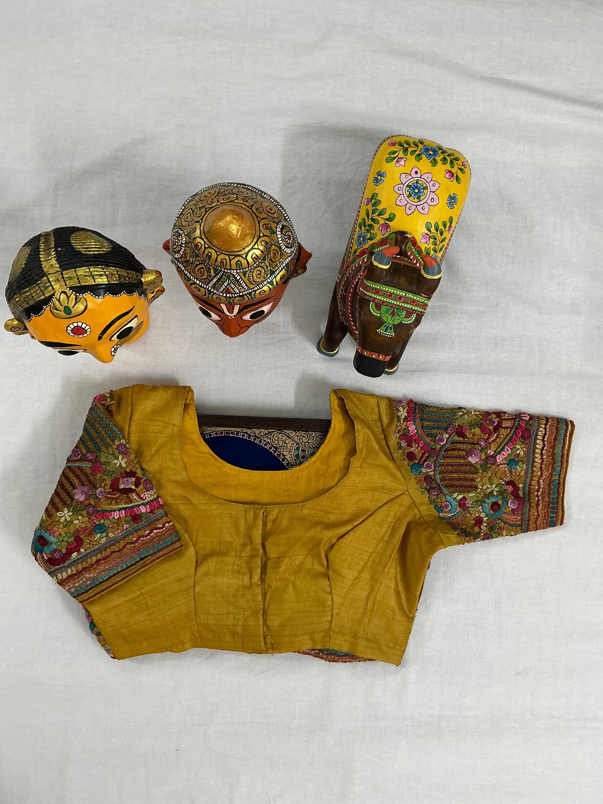 Handcrafted Ready to Wear Blouse : Tussar French Knot Embroidery (Yellow)