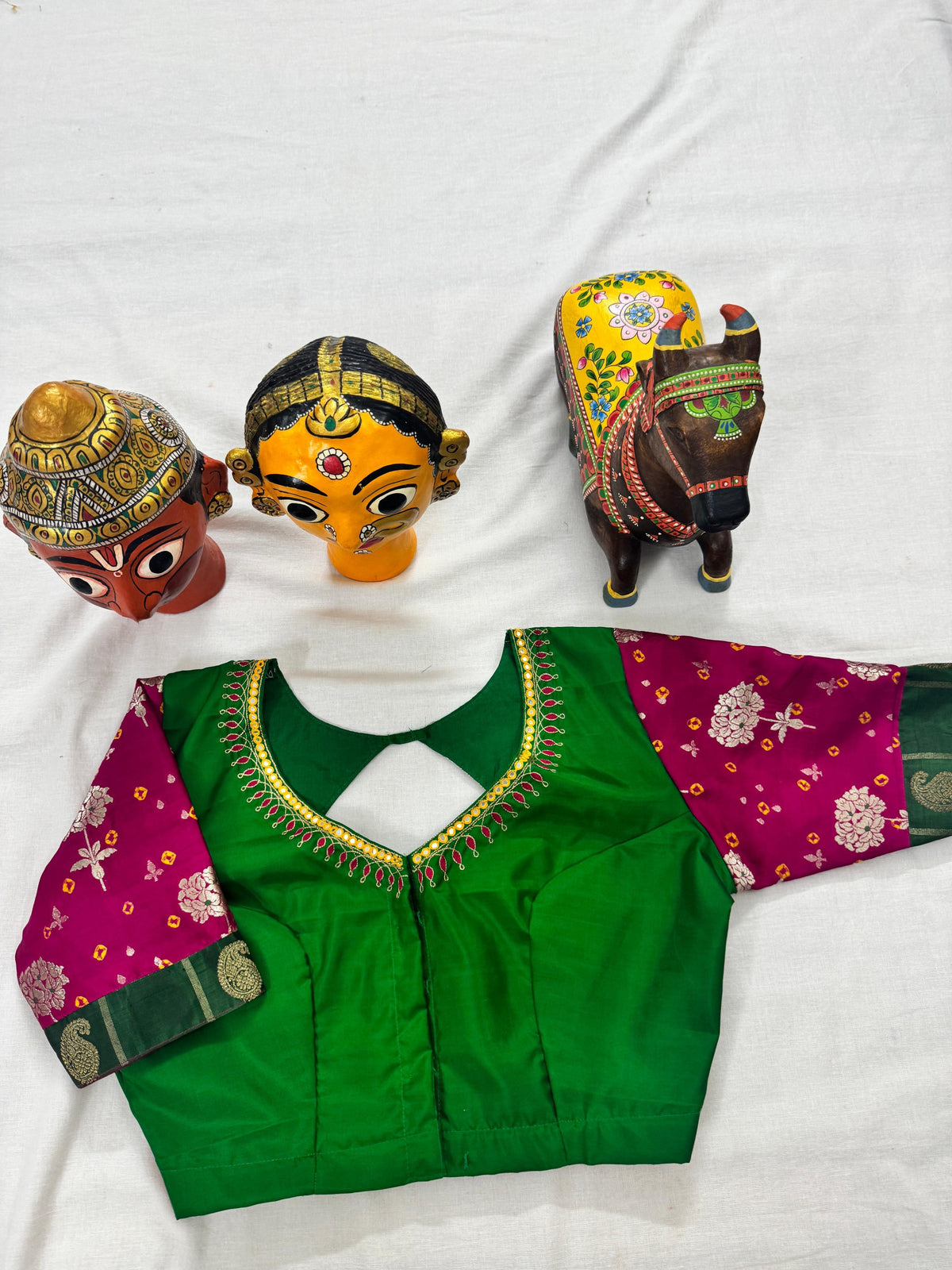 Handcrafted Ready to Wear Blouse : Kanjivaram Silk (Green)