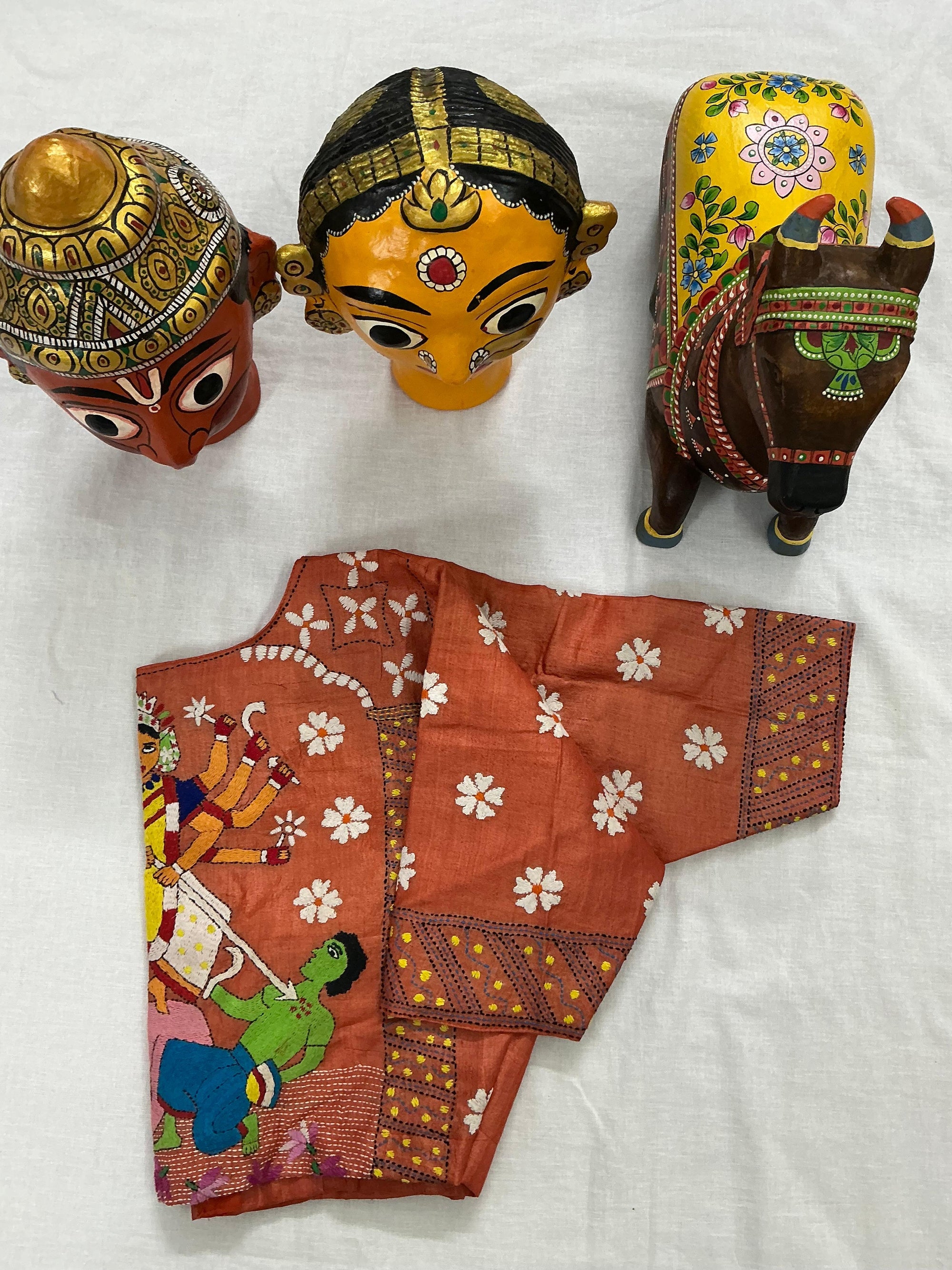 Handcrafted Ready to Wear Blouse : Kantha Embroidery (Rust Orange)