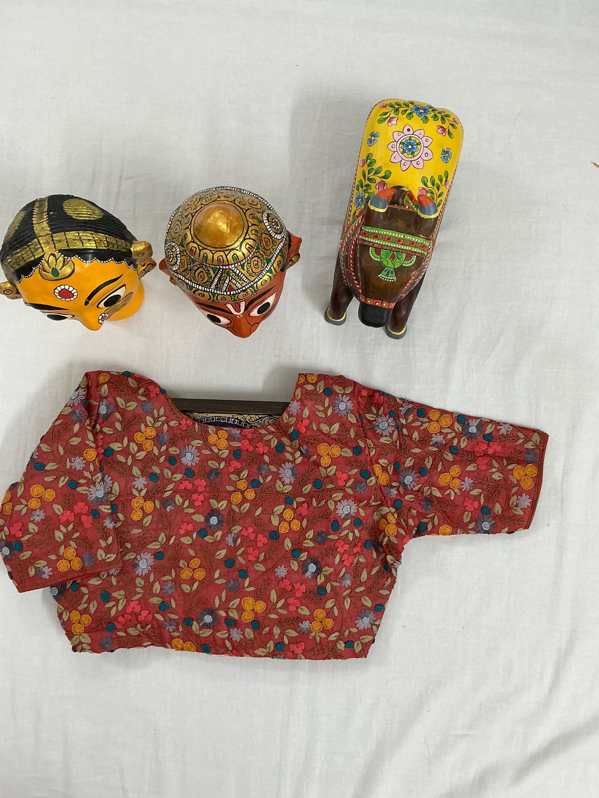Handcrafted Ready to Wear Blouse : Tussar French Knot Embroidery (Brick Orange)