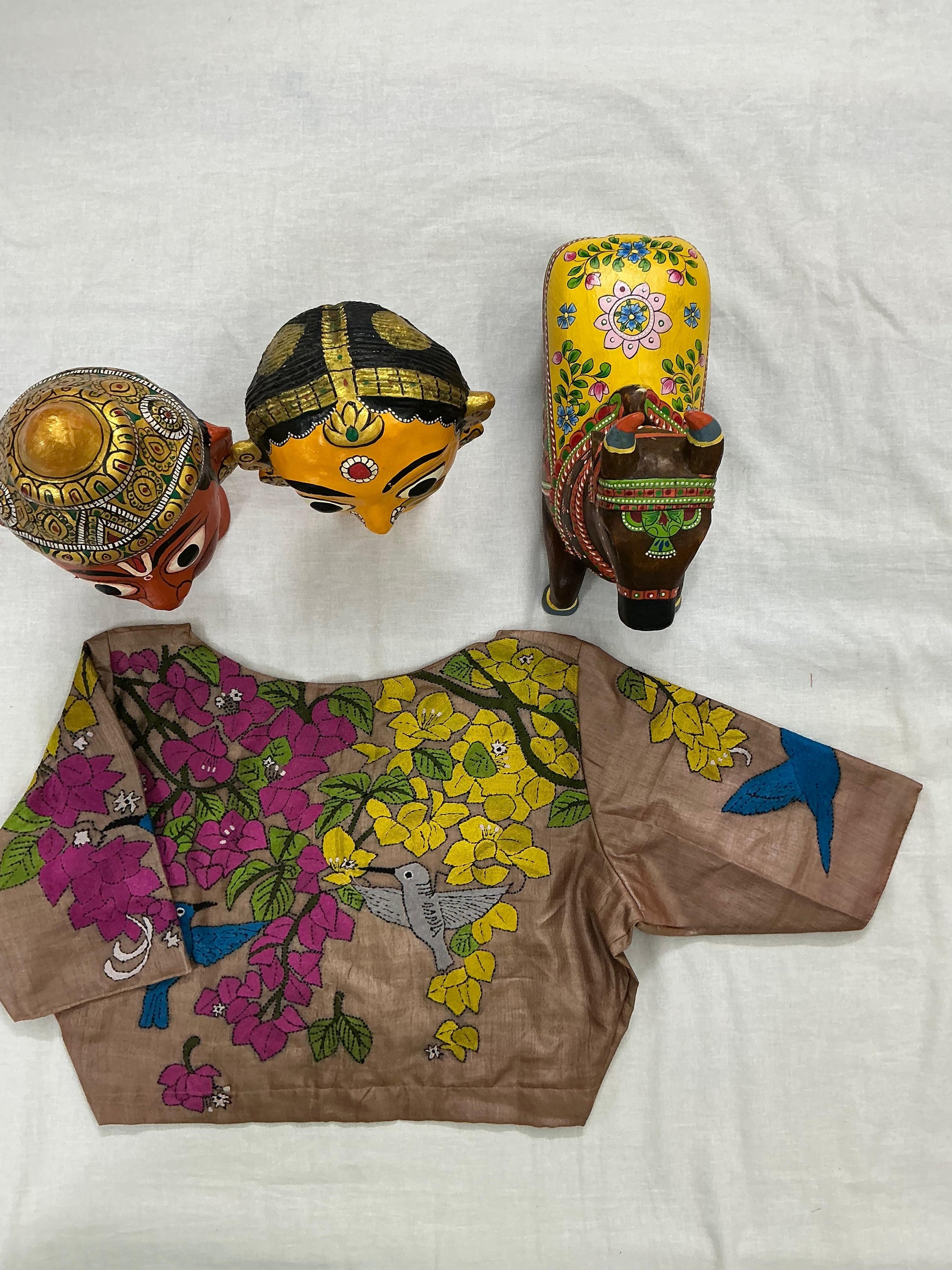 Handcrafted Ready to Wear Blouse : Kantha Embroidery (Sand Brown)