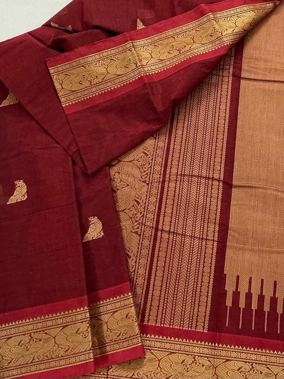 Handwoven Kanchi cotton : Terracotta Red