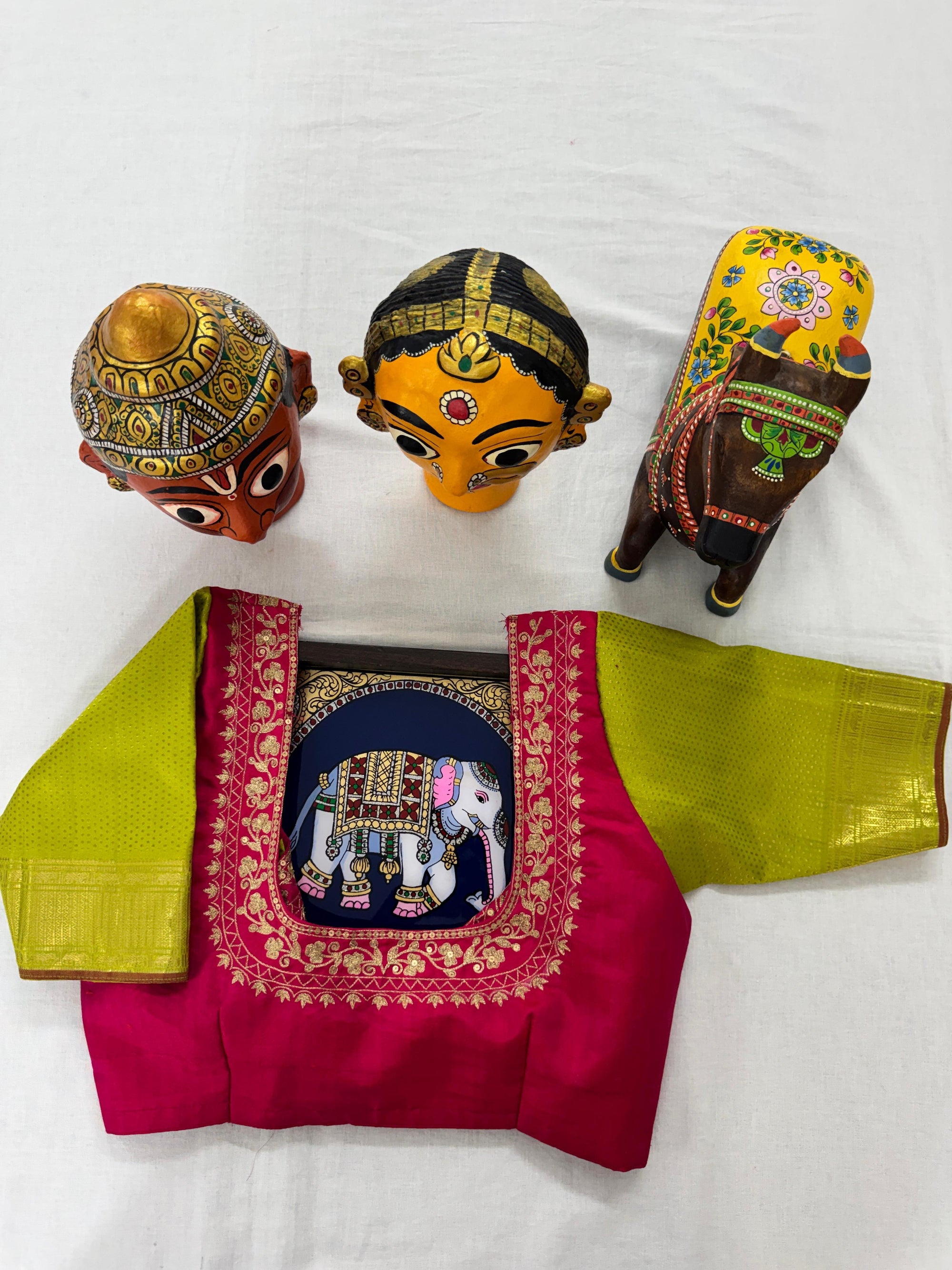 Handcrafted Kanjivaram silk Blouse : Pink &amp; Green