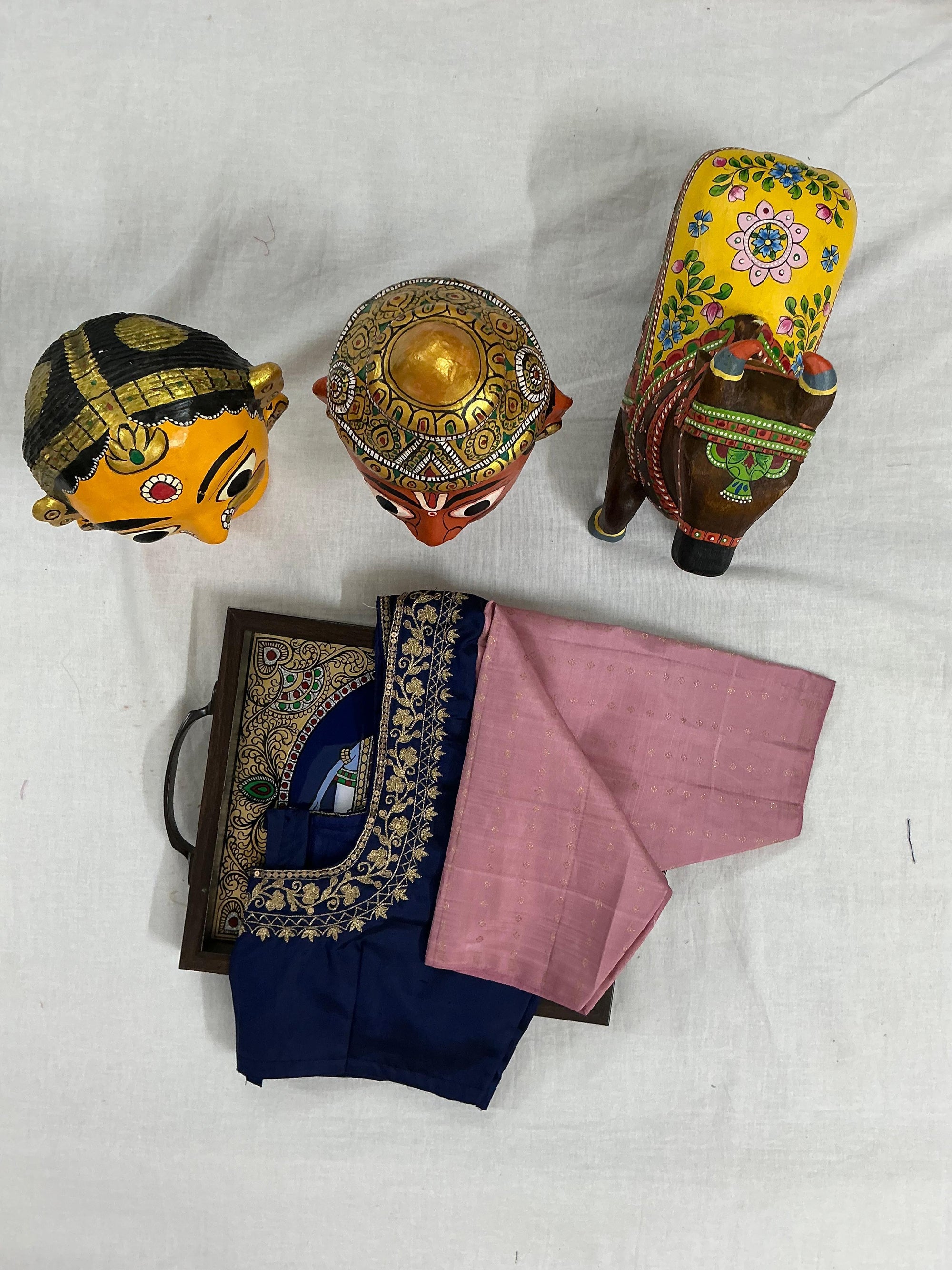 Handcrafted Ready to Wear Blouse : Kanjivaram Silk (Navy Blue &amp; Dusty Pink)