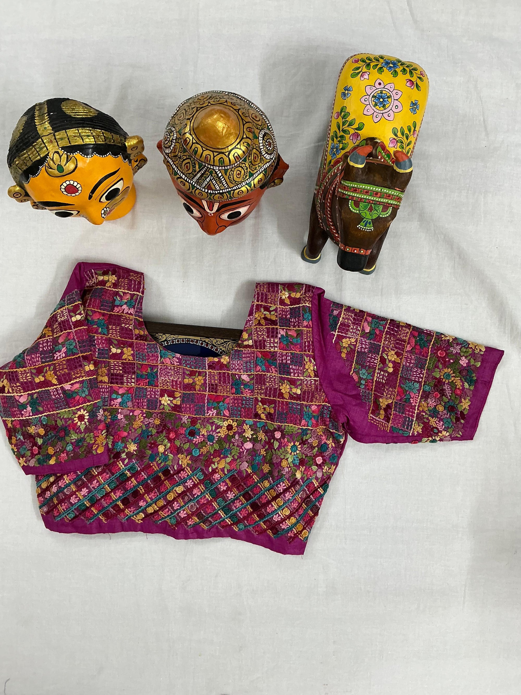 Handcrafted Ready to Wear Blouse : Tussar French Knot Embroidery (Pink Purple)