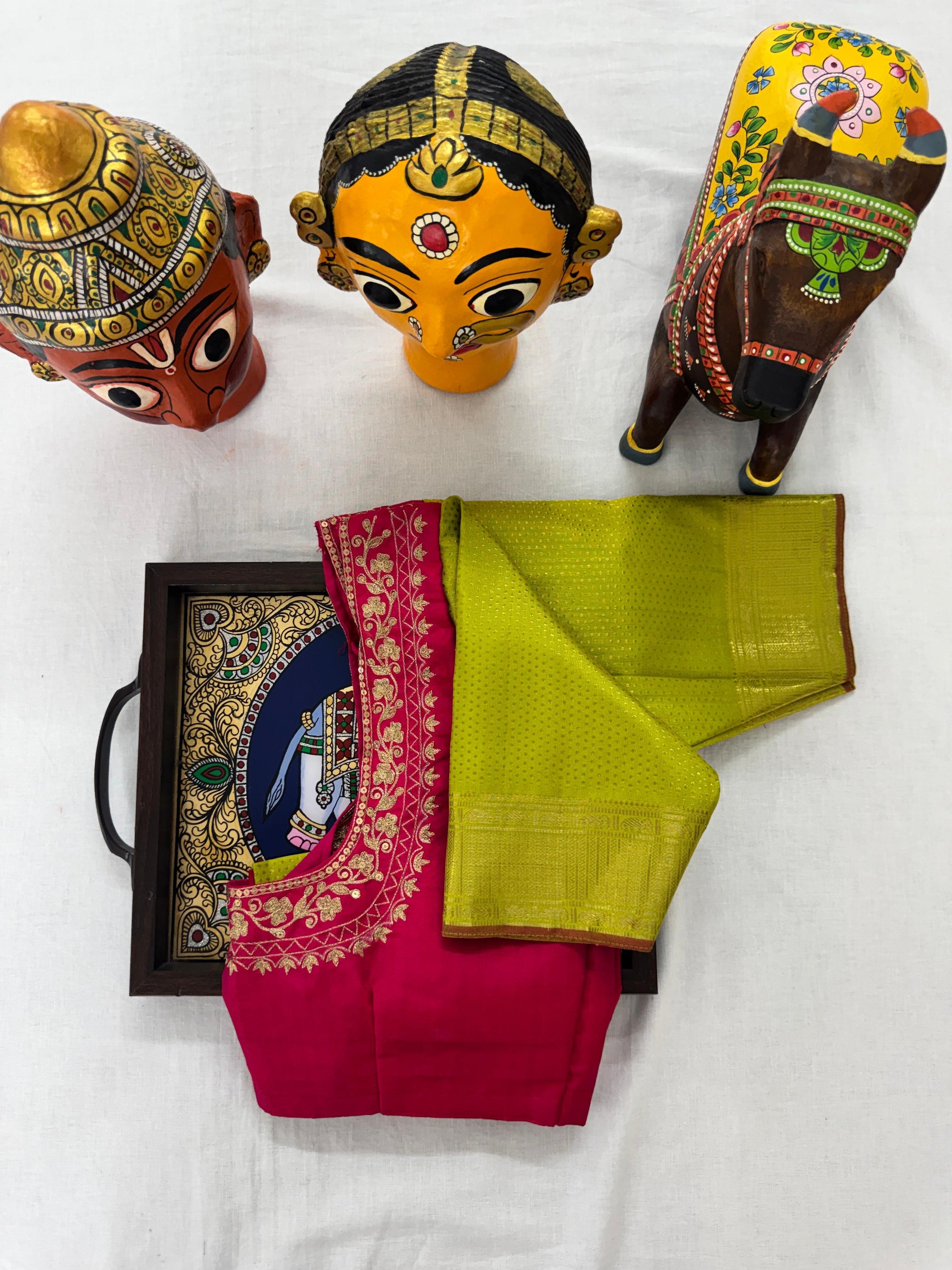 Handcrafted Kanjivaram silk Blouse : Pink &amp; Green